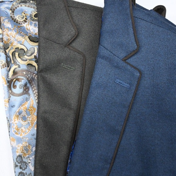 Lot 2 Van Heusen 44L Brown Navy Herringbone‎ Flannel Blazer Sport Coat Jackets